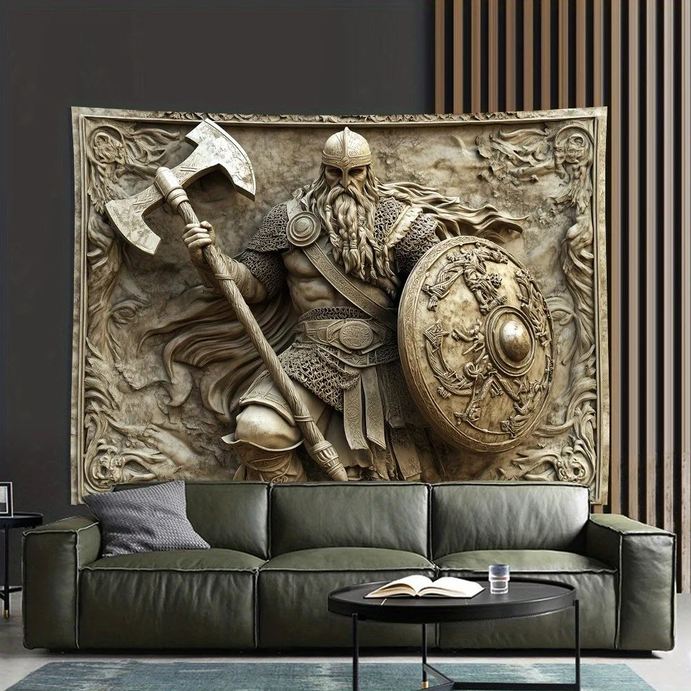Viking Warrior 3D Embossed Tapestry Norse Myth Art Wall Hanging Living Room Bedroom Office Party Decor Unique Gift Home
