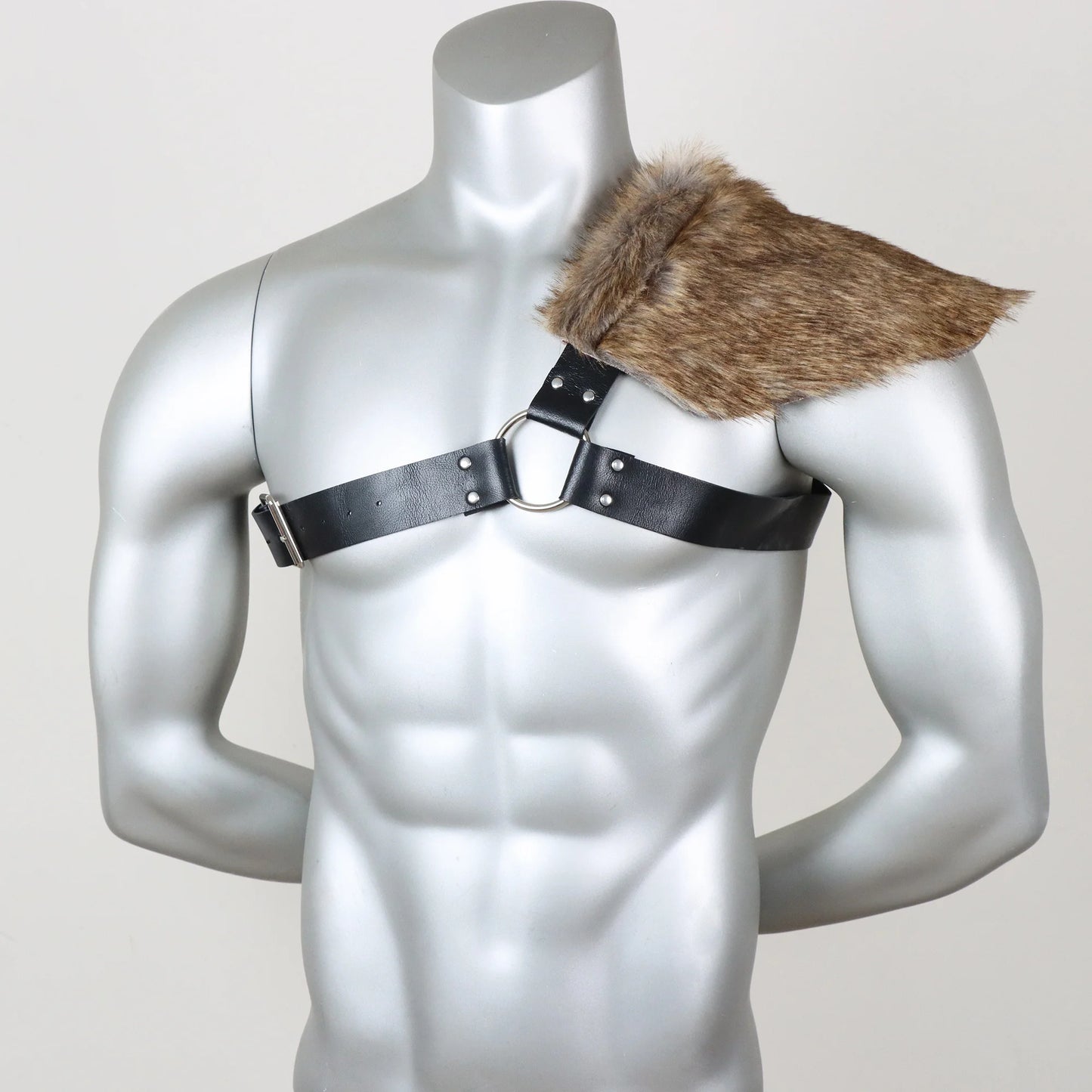 UYEE Man  Medieval Viking Fur Wrap Drape Shawl Barbarian Shoulder Cowl Mantle with Chest Belt Fur Capelet for Viking
