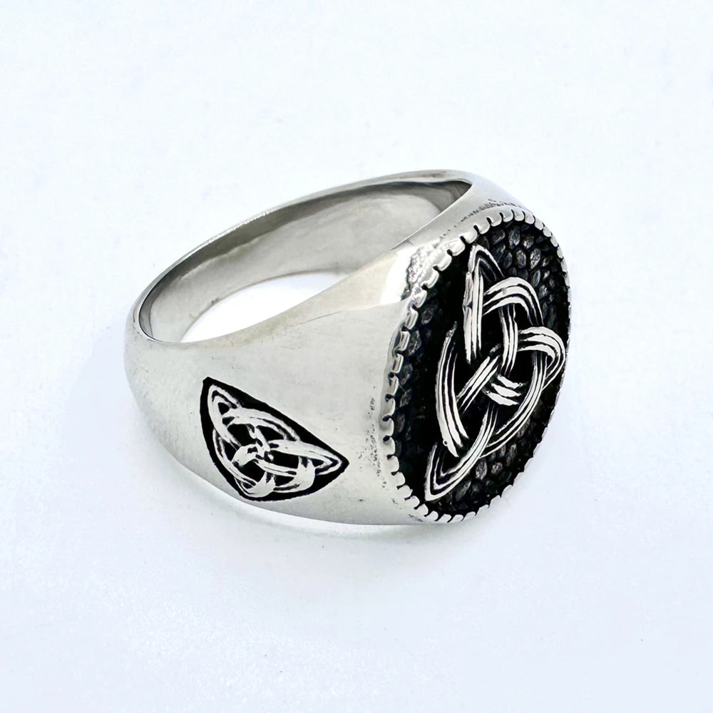 Vikings Style Solid Ring 316L Stainless Steel Jewelry  Punk Fashionable Round Celtic Knot Ring Size 7-13