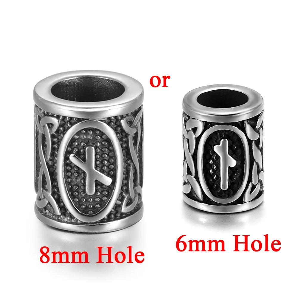Stainless Steel Viking Rune Beads Hair Beard Lanyards Paracord Bead Jewelry Bracelet Components Jewellery Making DIY Accessories