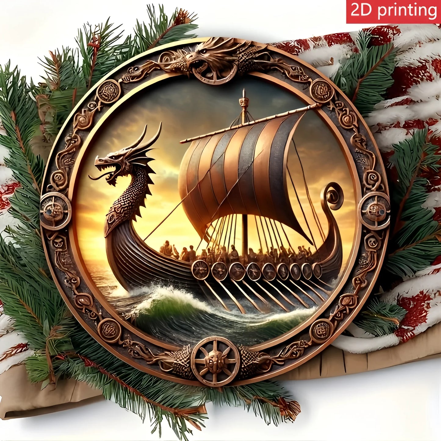 1 Piece 2D Viking Tap Ship Logo Wooden Disc 8 Inch For Bedroom Living Room Home Restaurant Bar Coffee Shop Garage Room