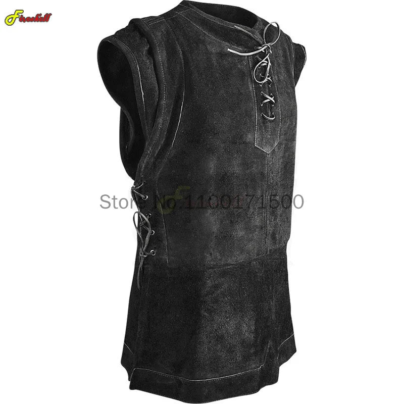 Mens Medieval Punk Vest Punk Cosplay Archer Costume Adult Chest Body Armor Suede Larp Outfit Jerkin Coat Halloween For Men