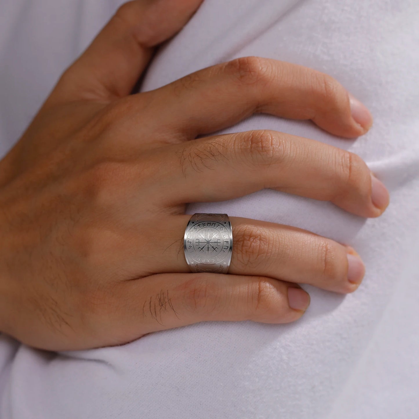 LIKGREAT Viking Compass Vegvisir Ring Helm of Awe Nordic Rune Scandinavian Amulet Stainless Steel Jewelry New Year Gift