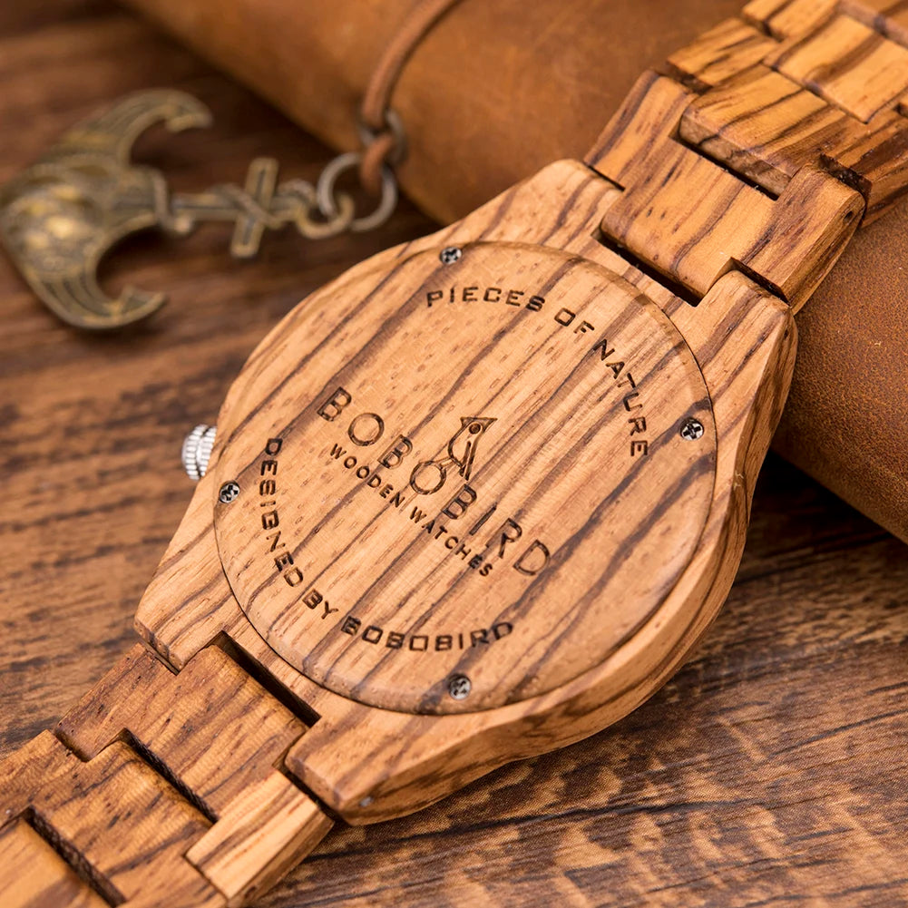 BOBO BIRD Viking Wooden Watches Top Japanese Quartz Movement Wristwatch Unique Men Watch with Helm of Awe Runic Circle Gift Box