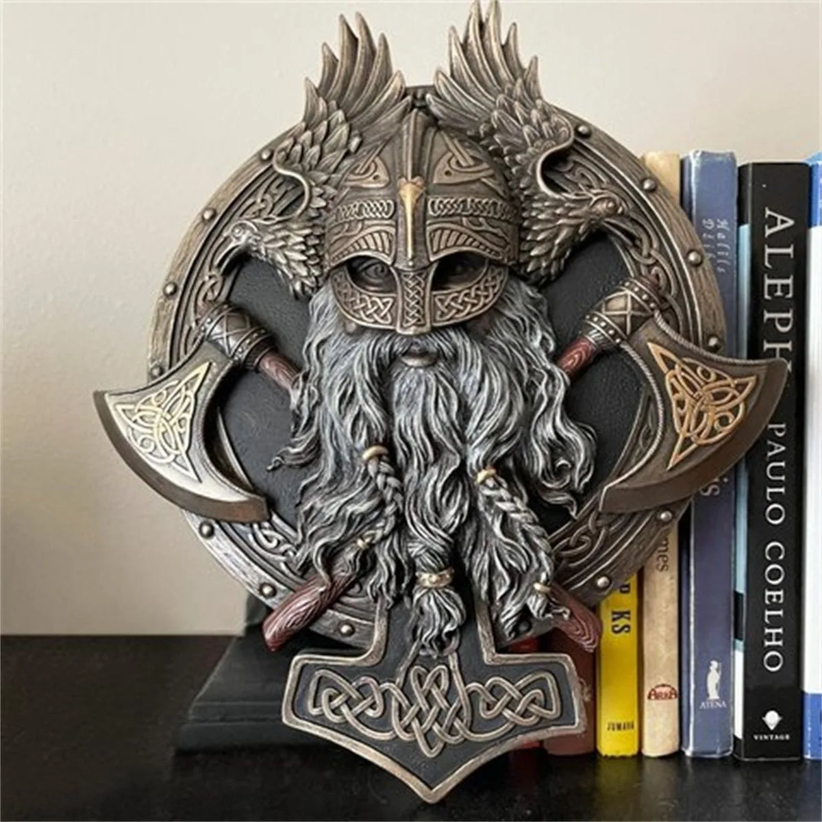 Ares Wall Plaque Valhalla Sculpture, Viking Warrior Axe Wall Decoration Home Wall Hanging Decor Holiday Birthday Gift Gothic