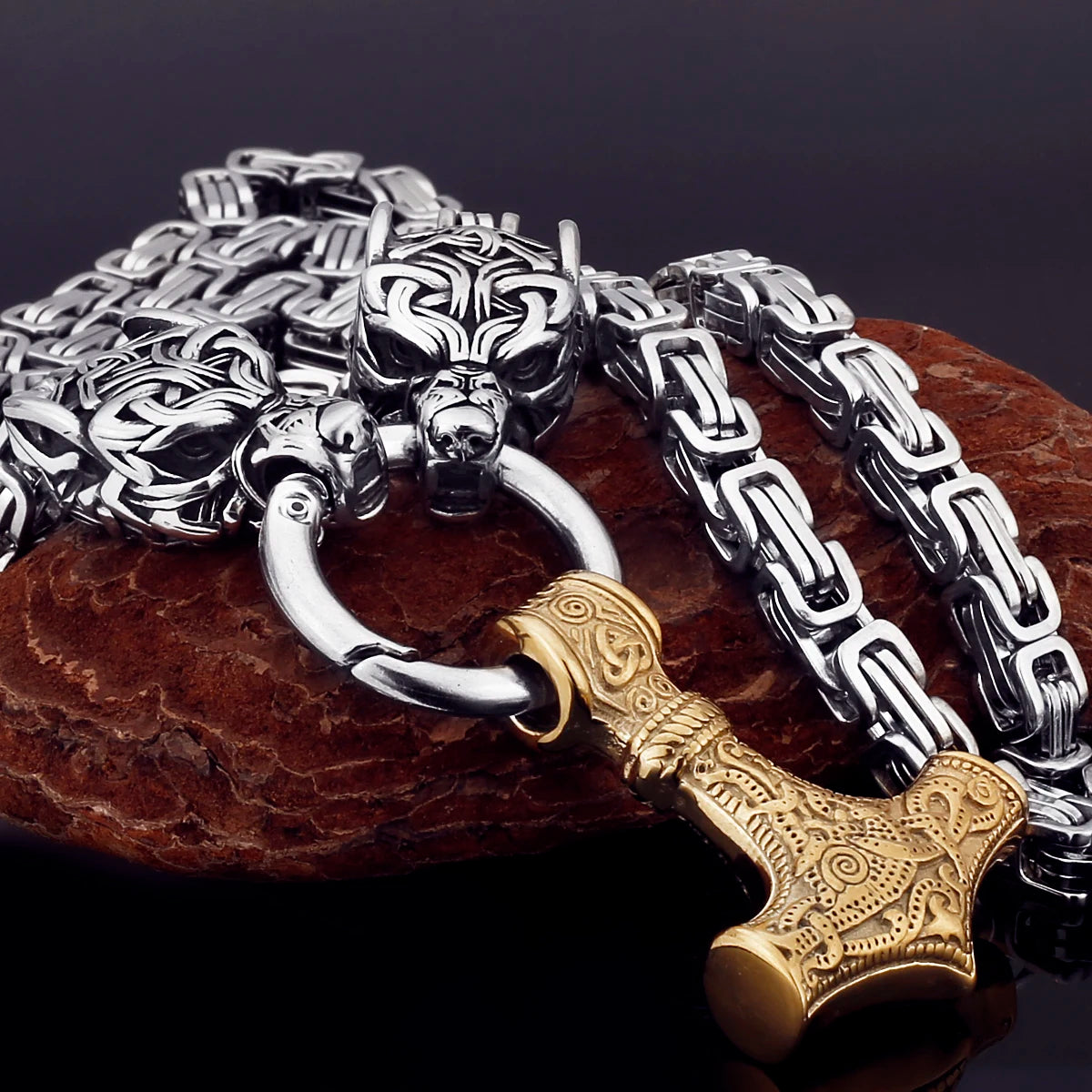 Black Mjolnir Fenrir chain gold silver
