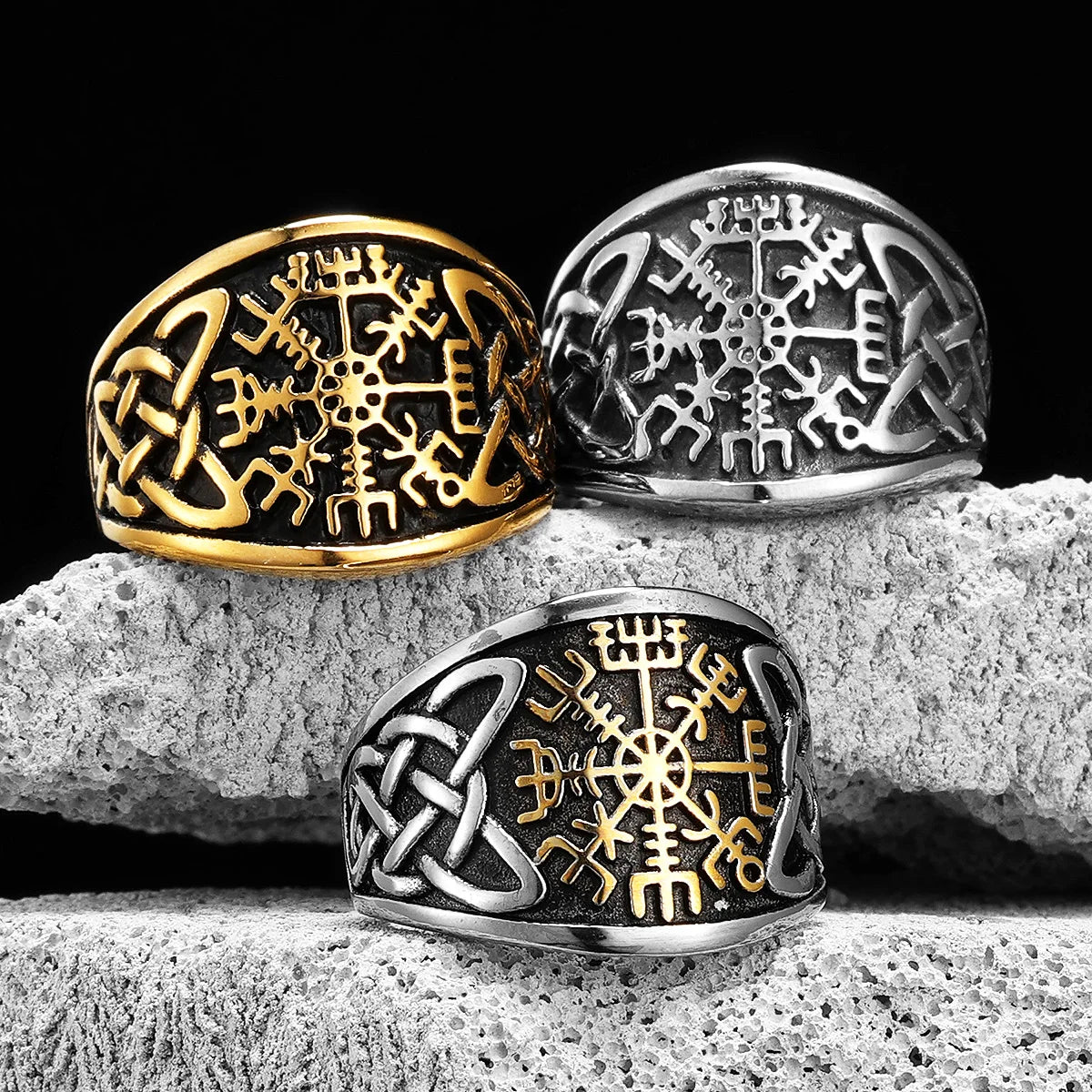 Viking Compass Celtic Knot Men Rings Stainless Steel Women Jewelry Vintage Punk Cool Stuff Fashion Accessories Gift Wholesale
