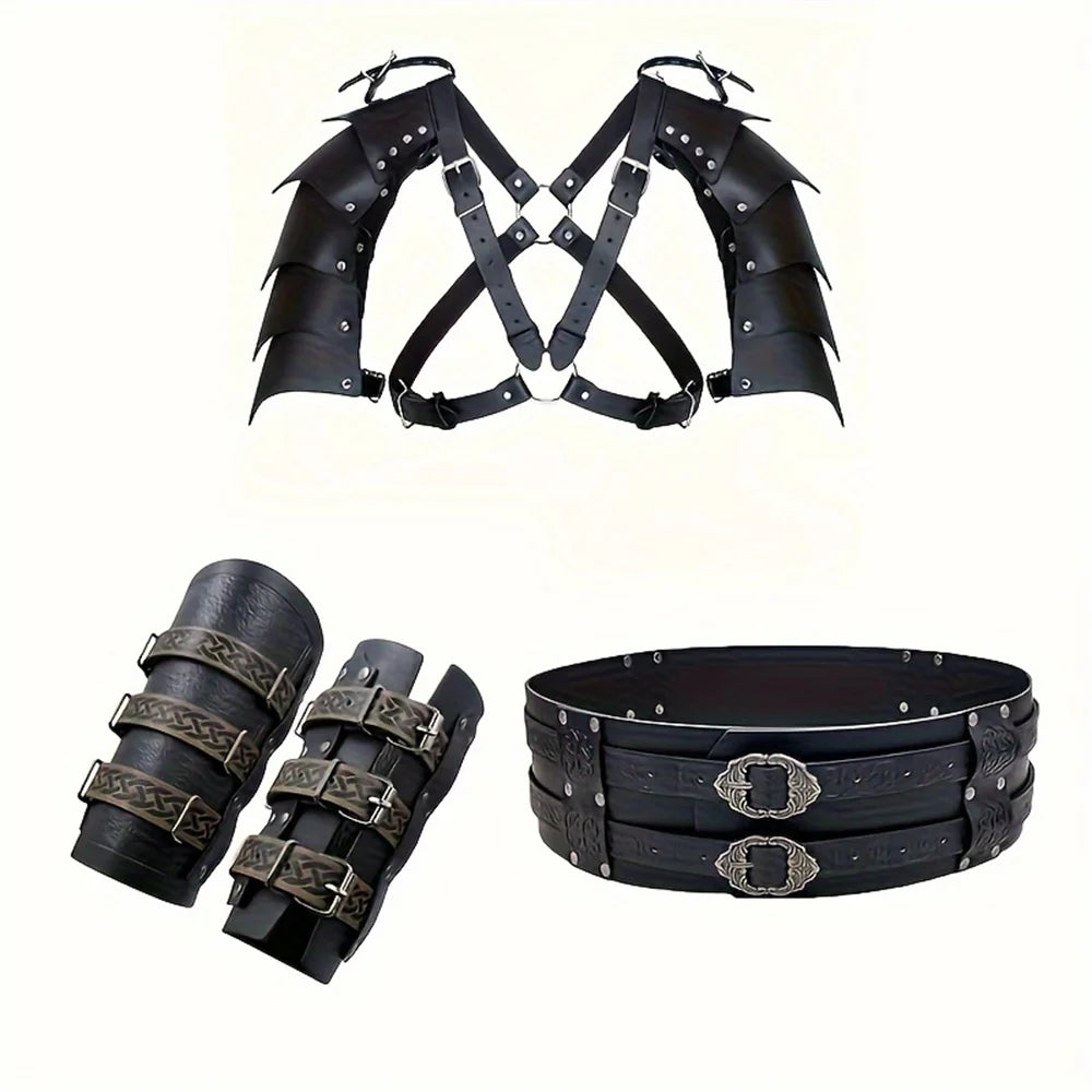 Medieval leather wide waistband brave knight role-playing Viking wristband Halloween Coplay shoulder armor accessory set