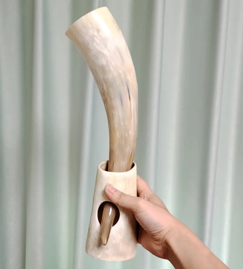 Viking Drinking Horn Mugs 380ml | Handmade Real OX Horn Cups for Ale Wine Beer Chalice Norse Tankard Vikings Style Gift for Men