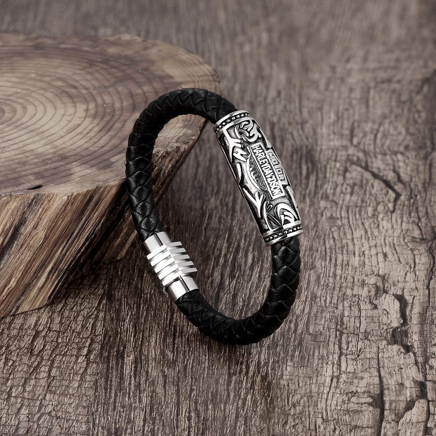 Fashion Bracelet Viking Bracelet For Men Hand Bracelets Woven Stainless Steel Word Bead Jewelry Leather Set Bracelet For Man