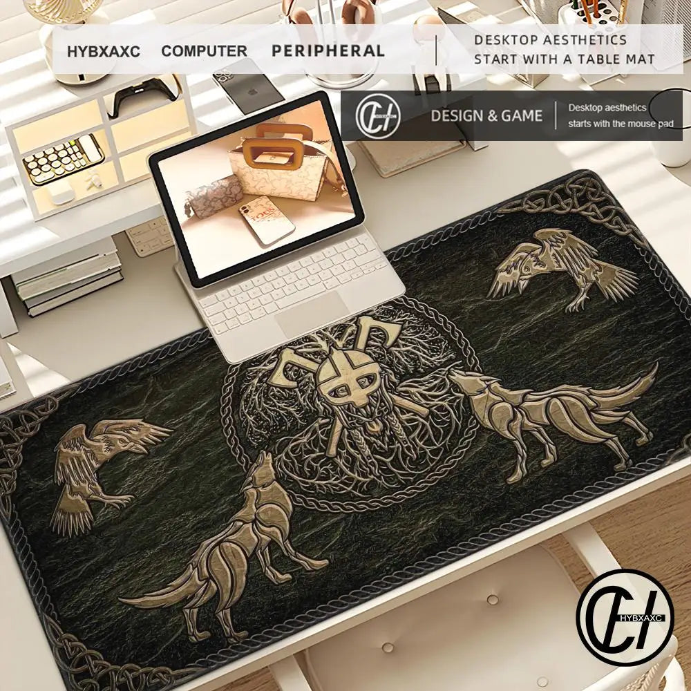 Viking-Vegvisir Logo Mousepad INS Tide Large Thickened Mouse Pad Oversized Gaming Keyboard Notebook Table Mat for PC Computer