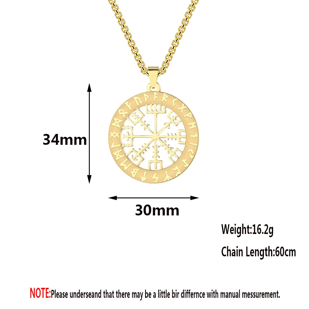 12 Constellation Viking Rune Compass Vegvisir Hollow Round Pendant Choker Stainless Steel Necklace for Men Nordic Amulet Jewelry