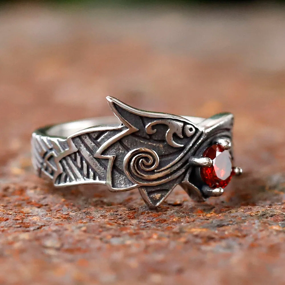2024 new Stainless Steel Viking  Dragon Ring with Red zircon Men's Fashion Vintage Animal Dragon Ring Viking Jewelry Gift