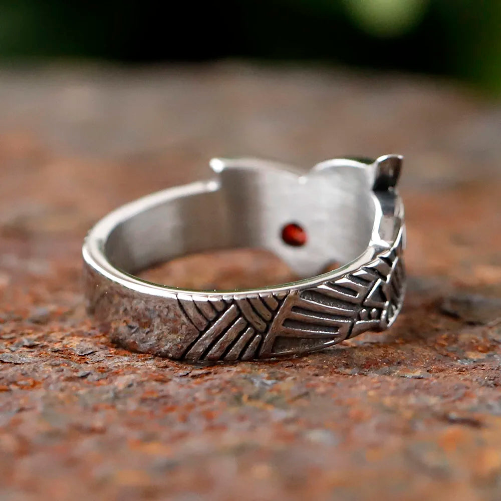 2024 new Stainless Steel Viking  Dragon Ring with Red zircon Men's Fashion Vintage Animal Dragon Ring Viking Jewelry Gift
