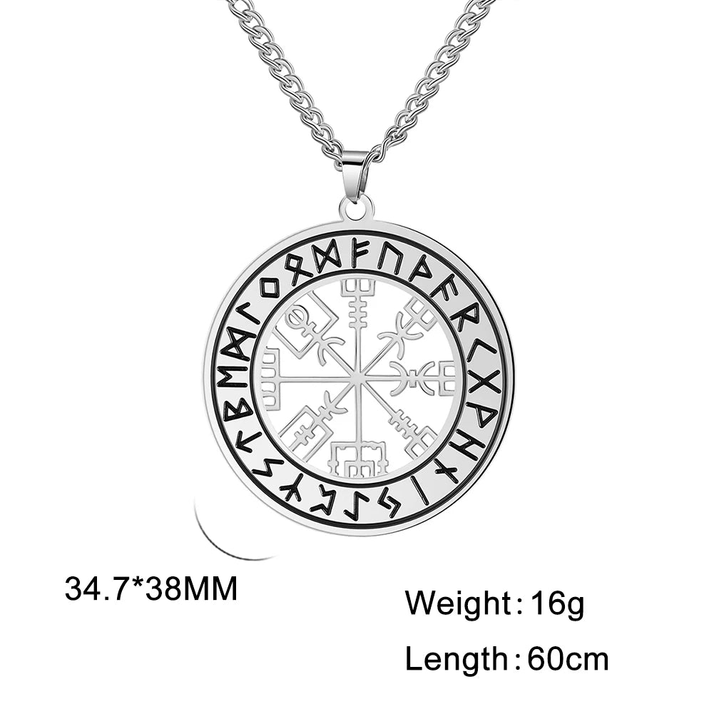 Viking Nordic 24 Rune Compass Pendant Necklace Stainless Steel Trinity Triquetra Hollow Witch Knot Symbol Amulet Jewelry Gift