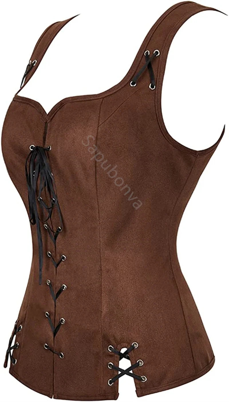 Sapubonva Pirate Renaissance Costumes for Women Steampunk Pirate Vest Viking Costume Bodice Vest Medieval Corset Halloween