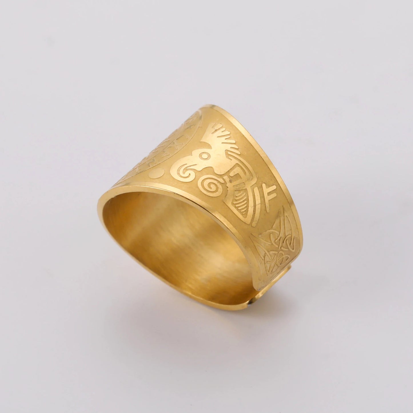 LIKGREAT Viking Compass Vegvisir Ring Helm of Awe Nordic Rune Scandinavian Amulet Stainless Steel Jewelry New Year Gift