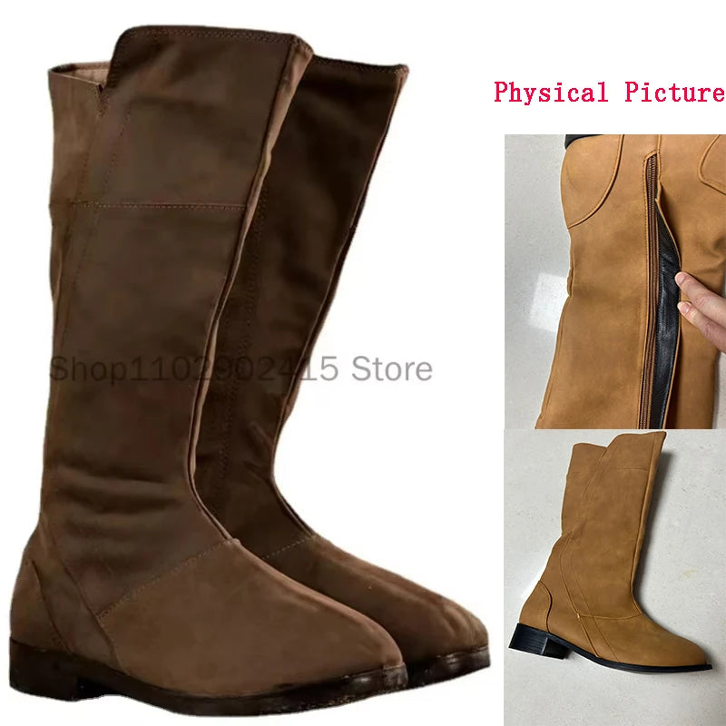 Medieval Viking New Men's Round Head High Boot 2023 Vintage PU Material Warm Long Sleeve Men's Boot