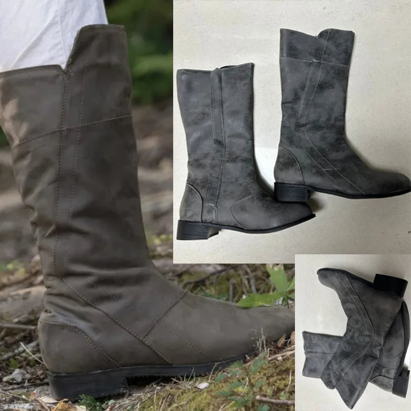 Medieval Viking New Men's Round Head High Boot 2023 Vintage PU Material Warm Long Sleeve Men's Boot