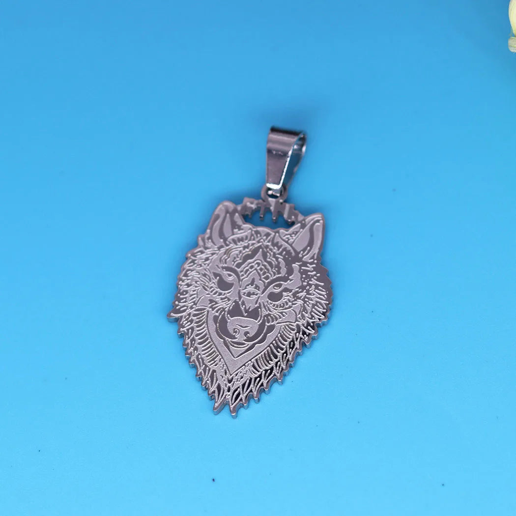 2Pcs/lot Viking Wolf Head Rune For Necklace Bracelets Jewelry Crafts Making Findings Handmade Stainless Steel Charm