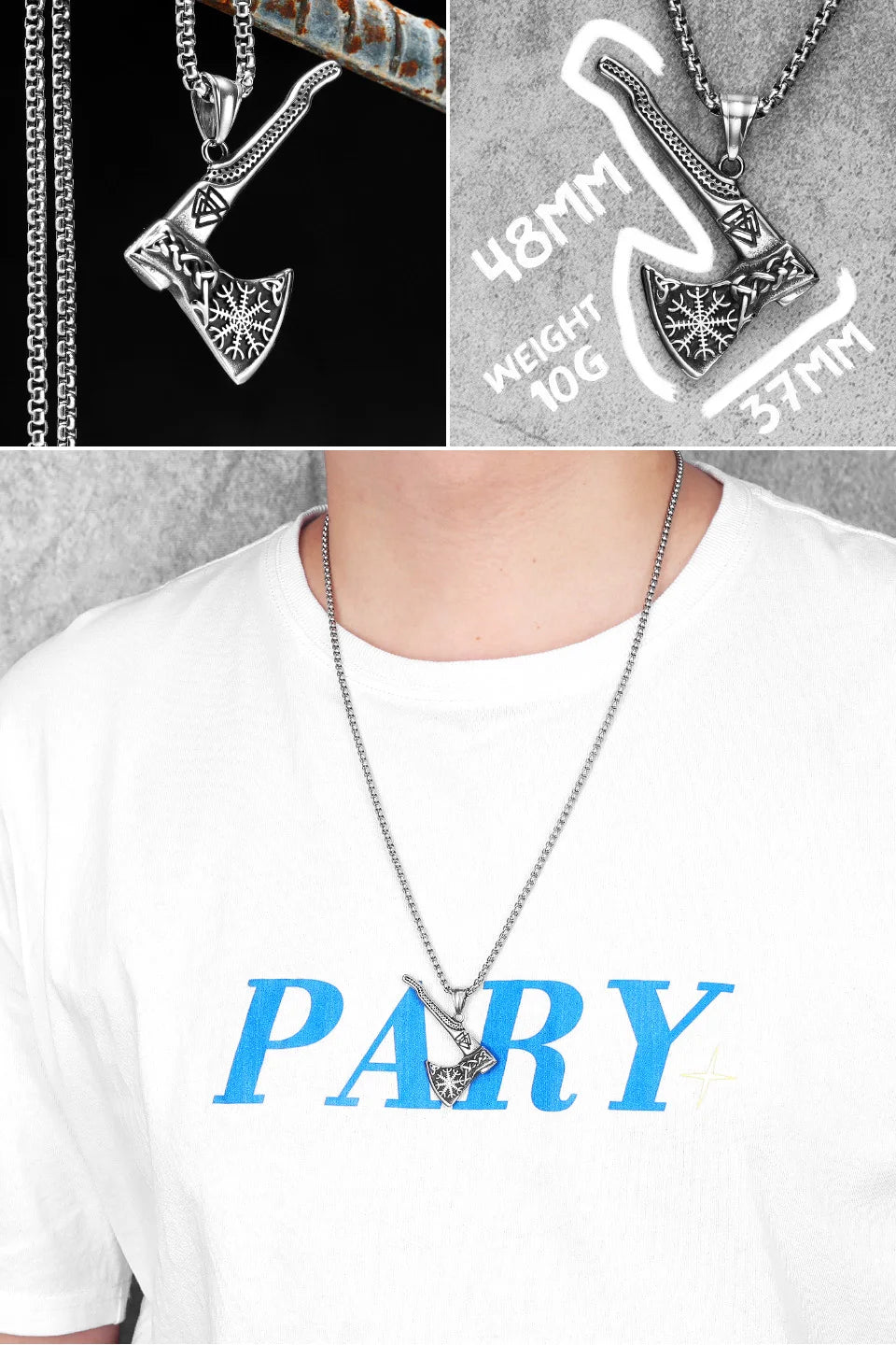 Viking Variety Weapons Men Pendant Necklace Stainless Steel Nordic Myth Chain Retro Rock Punk Rap for Friend Male Jewelry Gift