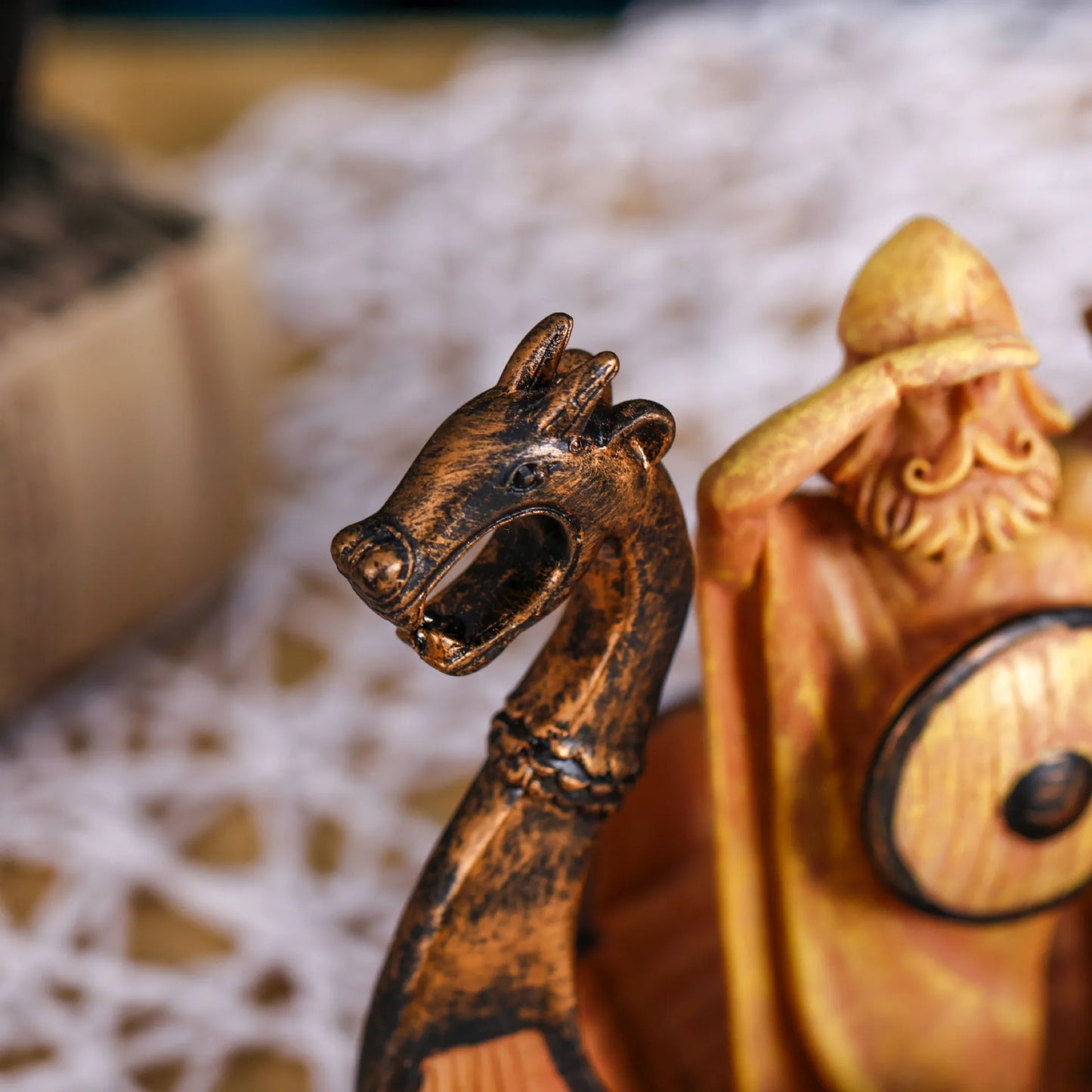 Viking Ship Soldier Resin Craft Soldier Shield Dragon Boat Creative Painted Home Retro Decoration Figurine  Antique Home Decor