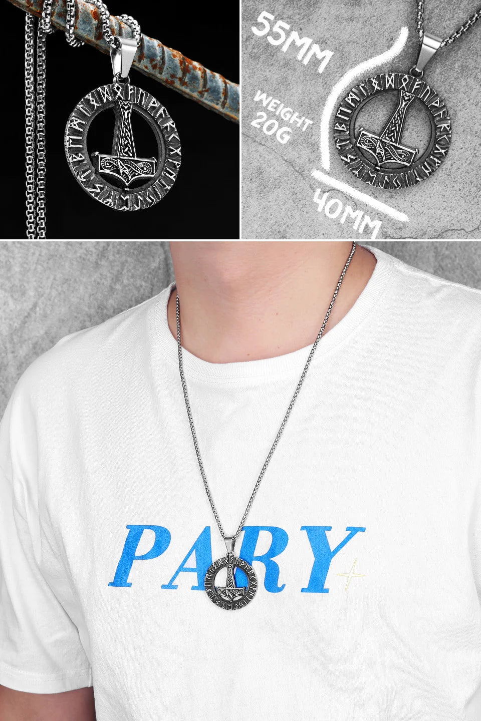 Viking Variety Weapons Men Pendant Necklace Stainless Steel Nordic Myth Chain Retro Rock Punk Rap for Friend Male Jewelry Gift