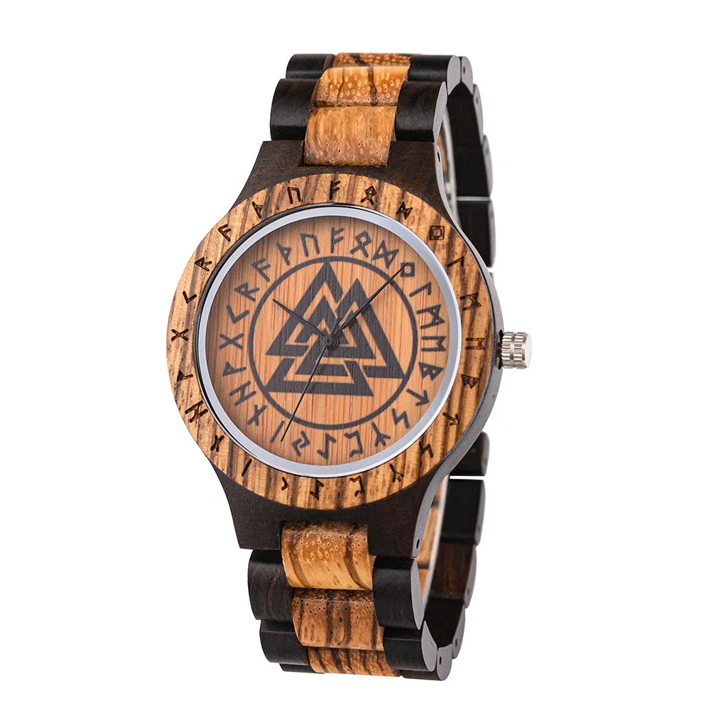 BOBO BIRD Viking Wooden Watches Top Japanese Quartz Movement Wristwatch Unique Men Watch with Helm of Awe Runic Circle Gift Box