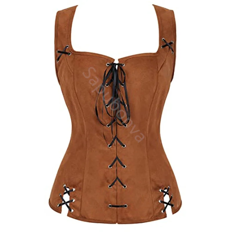 Sapubonva Pirate Renaissance Costumes for Women Steampunk Pirate Vest Viking Costume Bodice Vest Medieval Corset Halloween