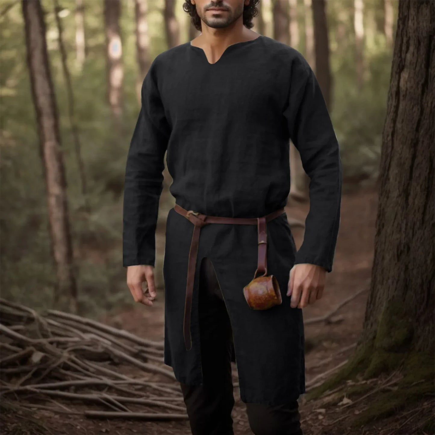 Medieval Renaissance Retro Linen Shirt Tops Tunic Male Long Robes Dress Vintage Jackets Knight Vikings Pirate Cosplay Costumes