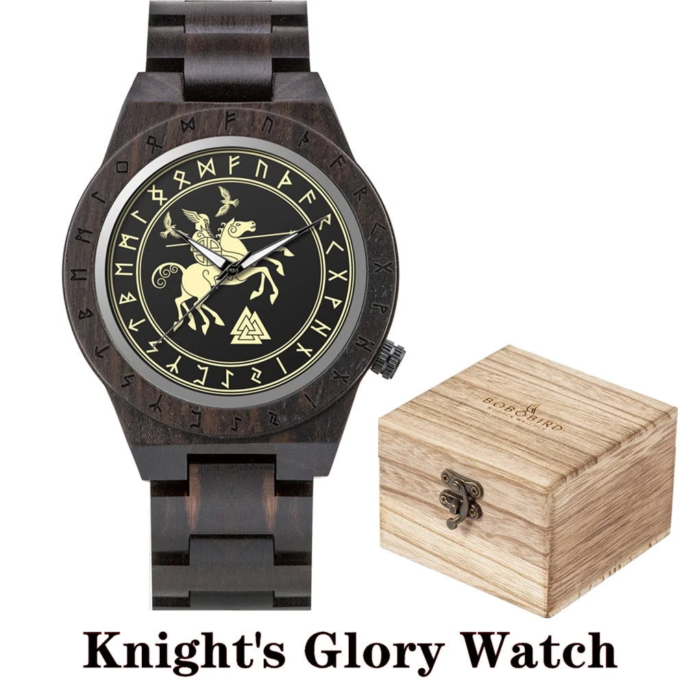 BOBO BIRD Viking Wooden Watches Top Japanese Quartz Movement Wristwatch Unique Men Watch with Helm of Awe Runic Circle Gift Box