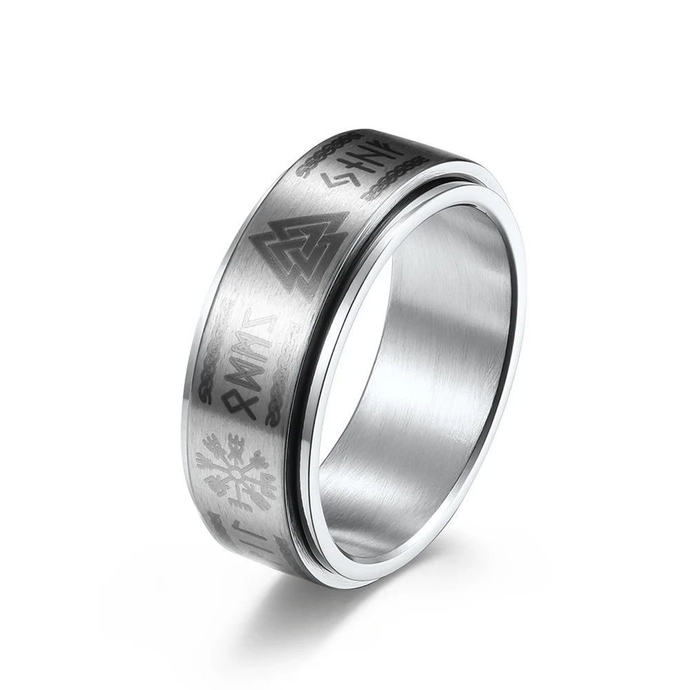 Vintage 316L Stainless Steel Nordic Vikings Trinity Ring Fashion Simple Viking Rune Amulet Rings For Men Women Rotatable Jewelry
