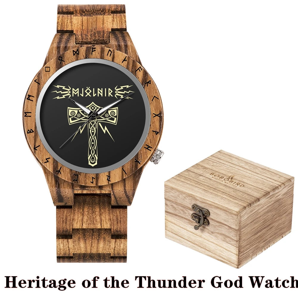 BOBO BIRD Viking Wooden Watches Top Japanese Quartz Movement Wristwatch Unique Men Watch with Helm of Awe Runic Circle Gift Box