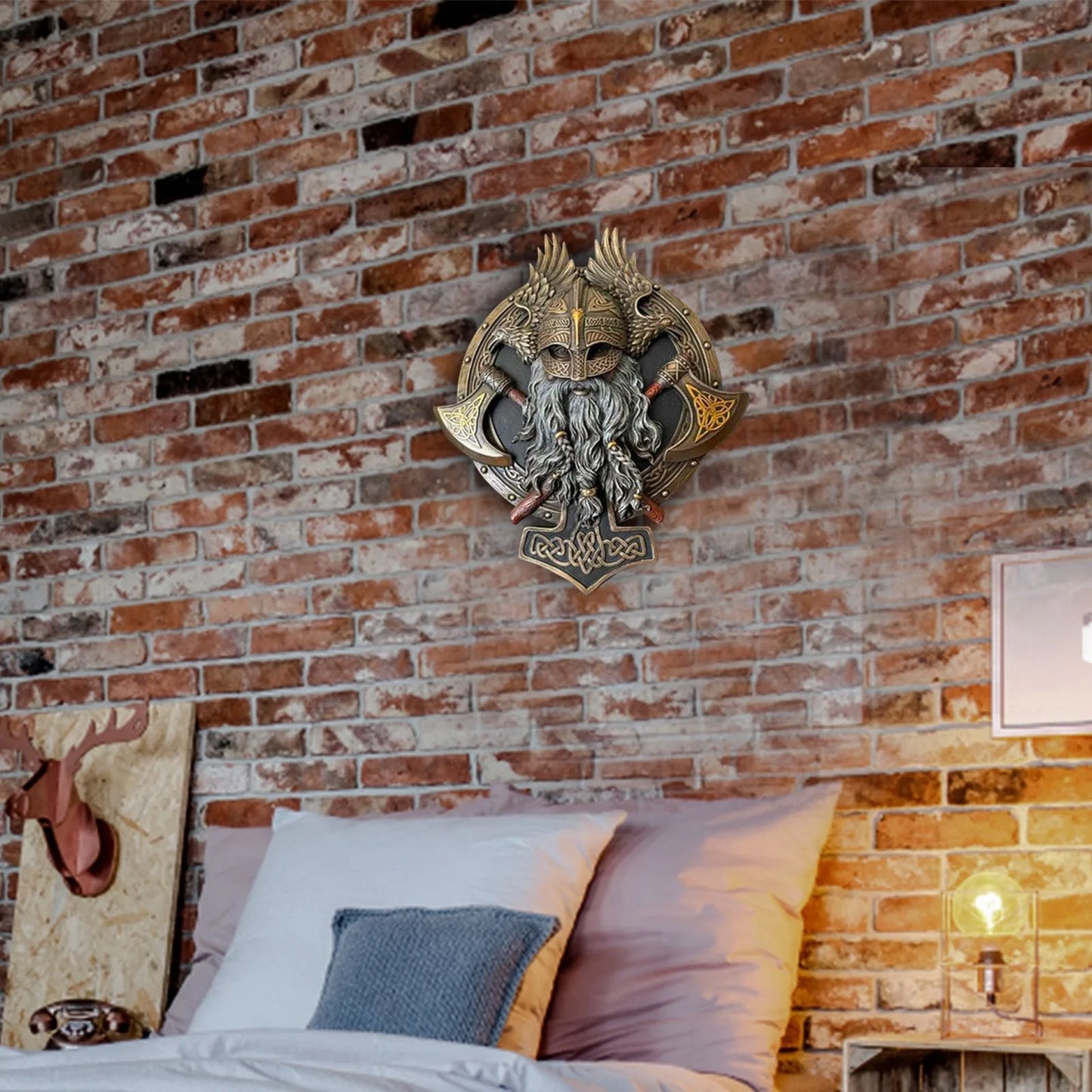 Ares Wall Plaque Valhalla Sculpture, Viking Warrior Axe Wall Decoration Home Wall Hanging Decor Holiday Birthday Gift Gothic