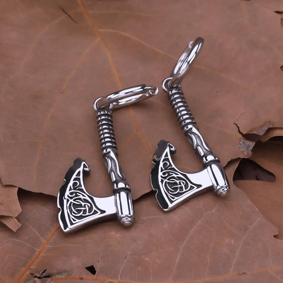 Stainless Steel Vikings Warrior Weapon Axe Drop Earrings Scandinavian Celtic Knot Rune Amulet Dangle Earrings Jewelry Gift