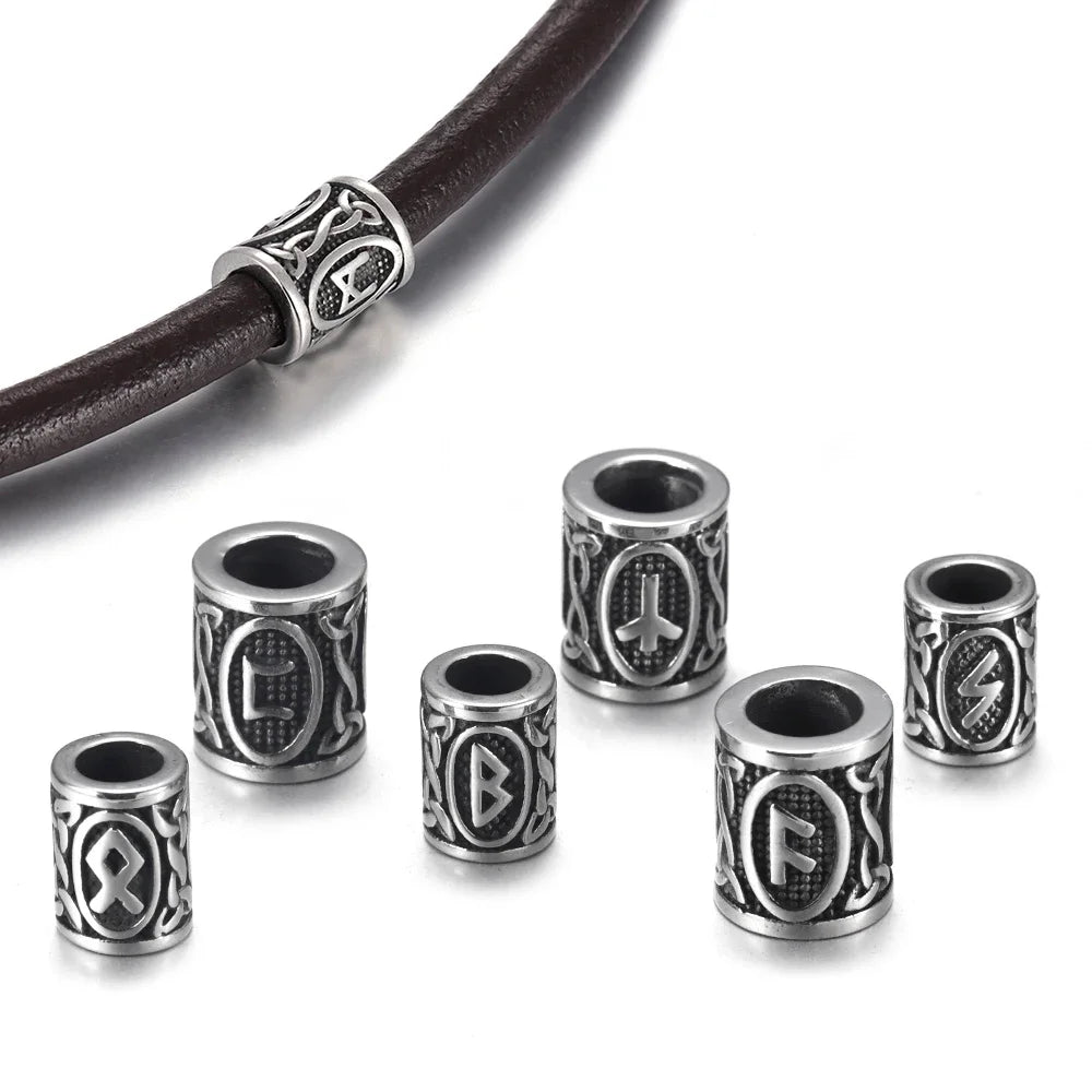 Stainless Steel Viking Rune Beads Hair Beard Lanyards Paracord Bead Jewelry Bracelet Components Jewellery Making DIY Accessories
