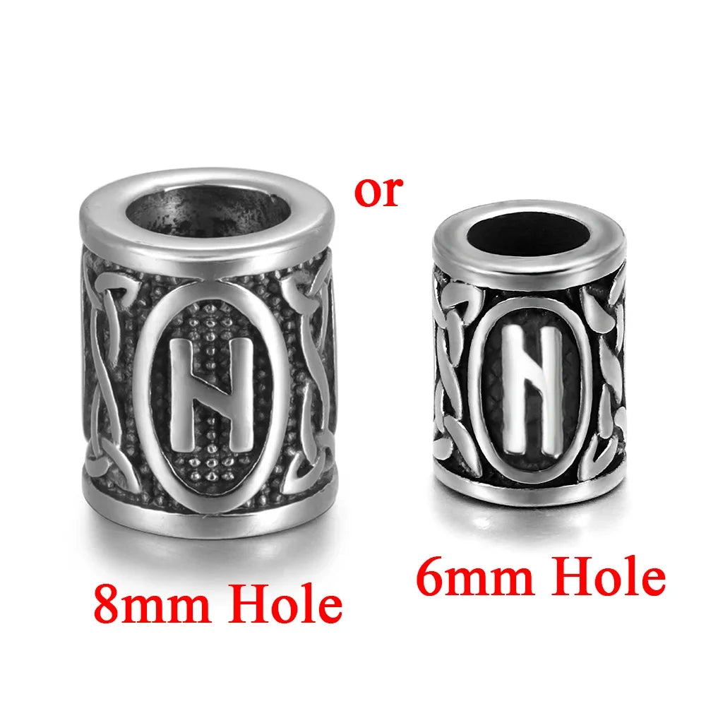 Stainless Steel Viking Rune Beads Hair Beard Lanyards Paracord Bead Jewelry Bracelet Components Jewellery Making DIY Accessories