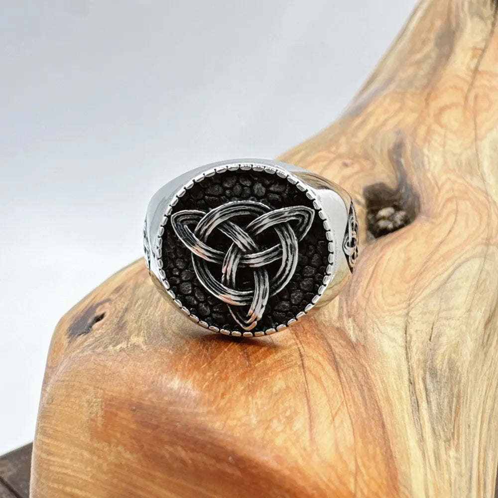 Vikings Style Solid Ring 316L Stainless Steel Jewelry  Punk Fashionable Round Celtic Knot Ring Size 7-13