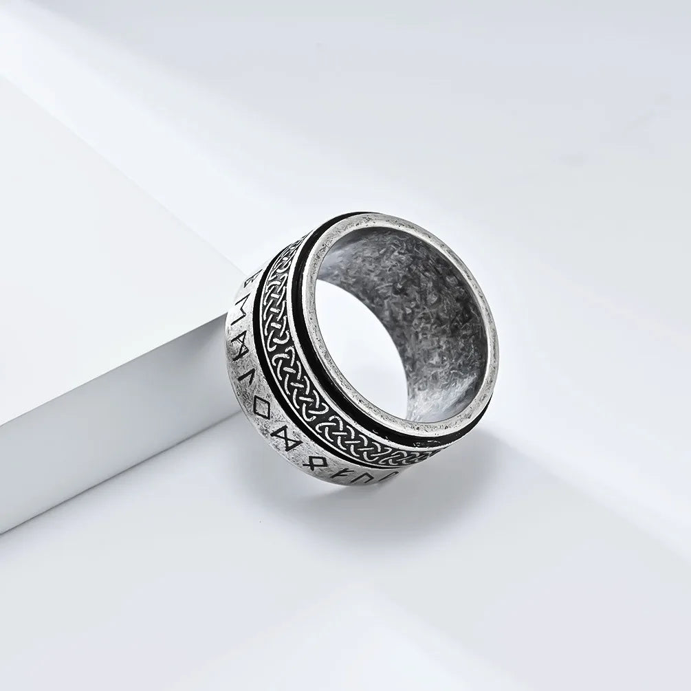 Scandinavian Viking Text Celtic Knot Rotatable Stainless Steel Rotating Ring Men's Domineering Personalized Finger Ring