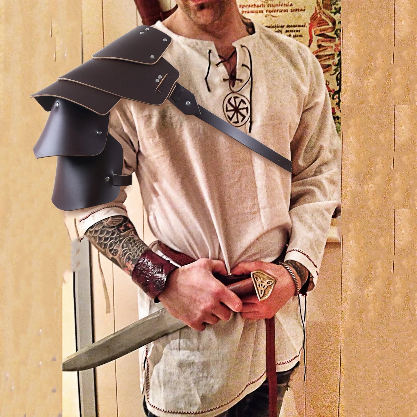 Medieval Retro Multi-Layered Leather Studded Shoulders Viking Style Warrior Armor Shoulder Armor Halloween Costume Cosplay