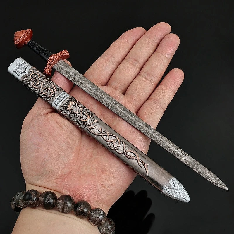 22cm/8.66in Game Peripherals Viking Sword Metal with Sheath Medieval Sword Model Toys Crafts Collectible Ornaments Gifts for Boy