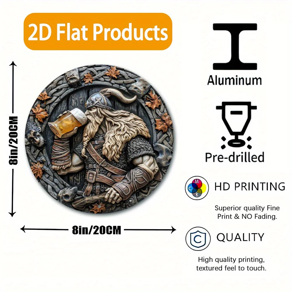 Viking Warrior 8X8" Aluminum Sign - Durable, 2D Effect Metal Wall Art For Home, Garden, Bedroom & Garage Decor - Perfect Gift Id