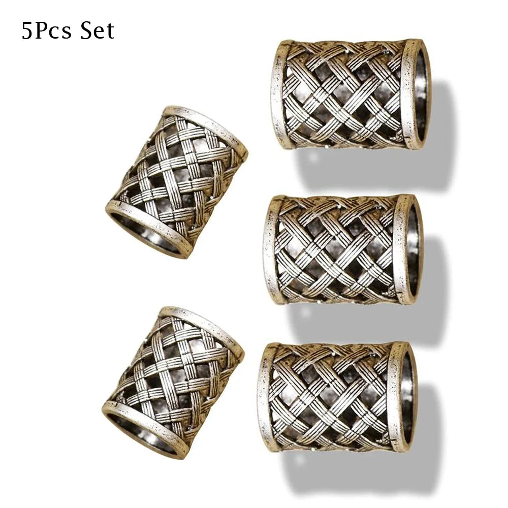 3x Norse Viking Pirate Hole Beard Bead Dreadlocks Ring Hair Braid Metal Tubes Clip Pin Dwarven Jewelry Headband Accessories