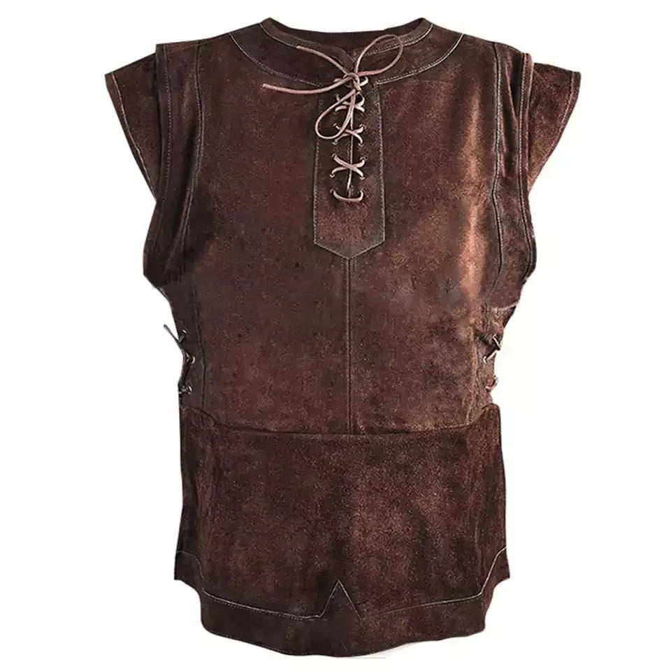 Mens Medieval Punk Vest Punk Cosplay Archer Costume Adult Chest Body Armor Suede Larp Outfit Jerkin Coat Halloween For Men