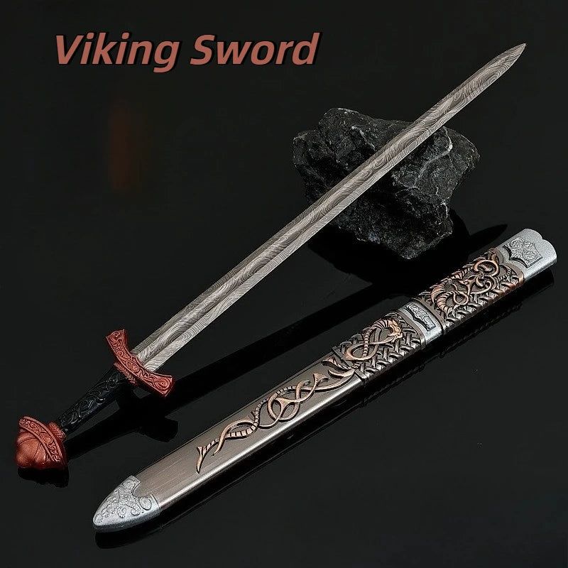 22cm/8.66in Game Peripherals Viking Sword Metal with Sheath Medieval Sword Model Toys Crafts Collectible Ornaments Gifts for Boy