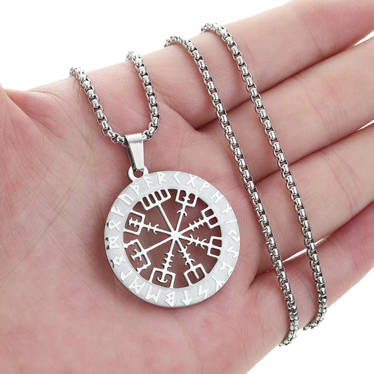 12 Constellation Viking Rune Compass Vegvisir Hollow Round Pendant Choker Stainless Steel Necklace for Men Nordic Amulet Jewelry