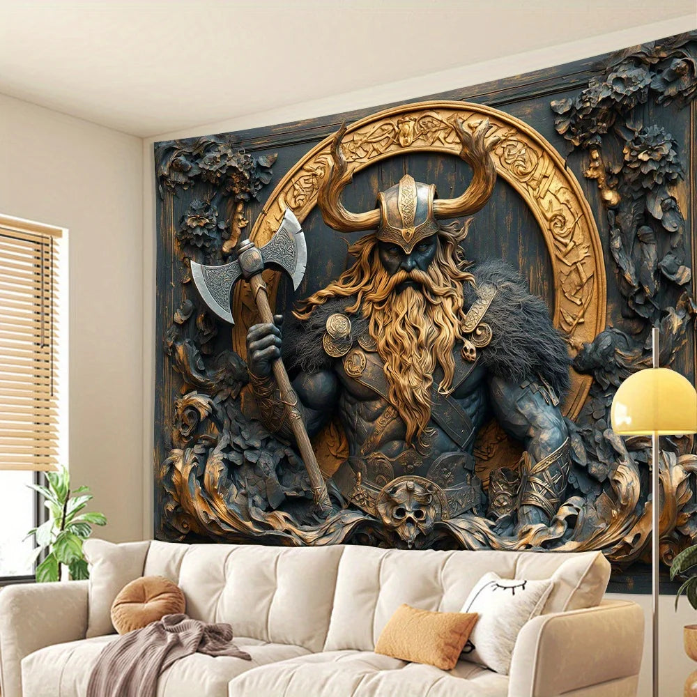 Viking Warrior 3D Visual Effects Tapestries-Polyester wall hanging for living room, bedroom office decoration 150x230cm