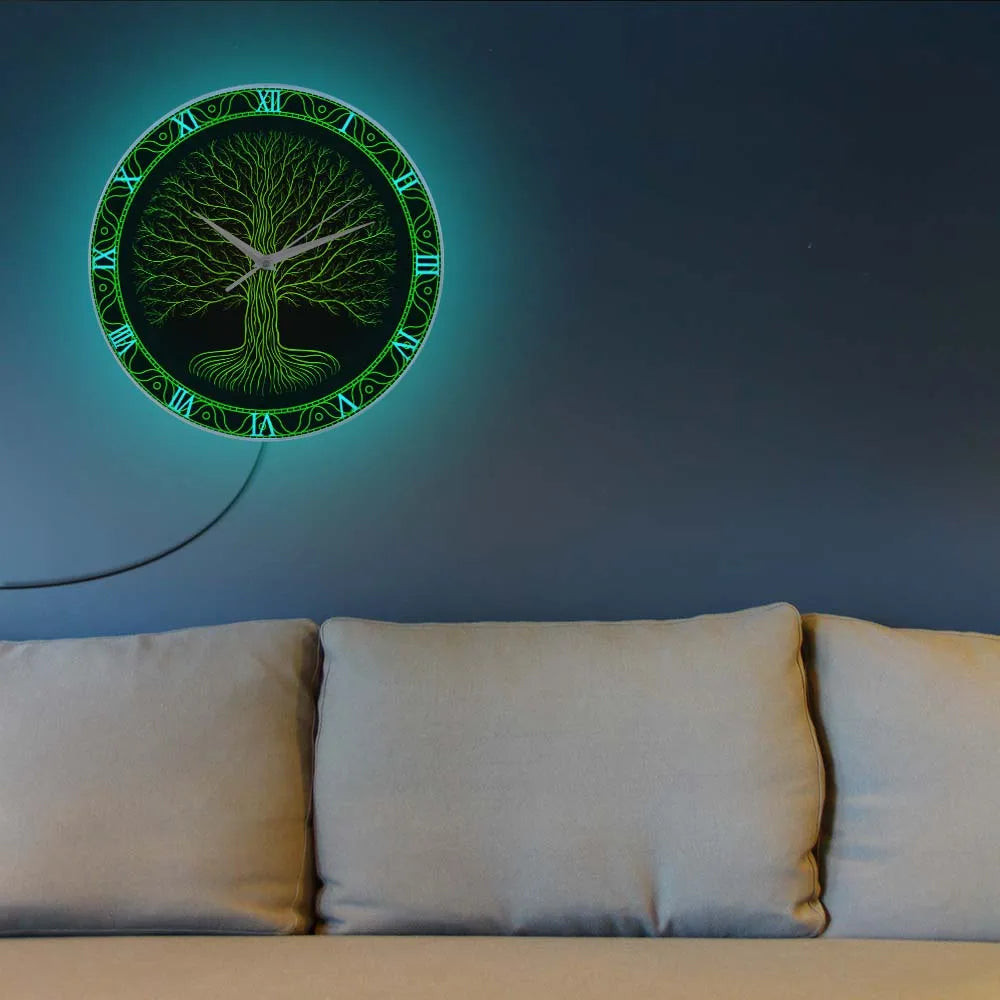 Tree Of Life Symbol LED Wall Clock With Backlight