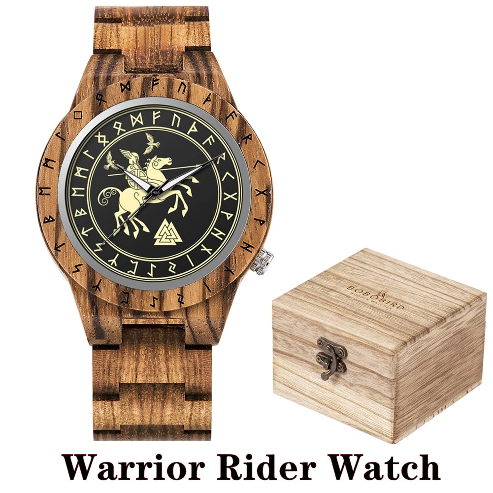 BOBO BIRD Viking Wooden Watches Top Japanese Quartz Movement Wristwatch Unique Men Watch with Helm of Awe Runic Circle Gift Box