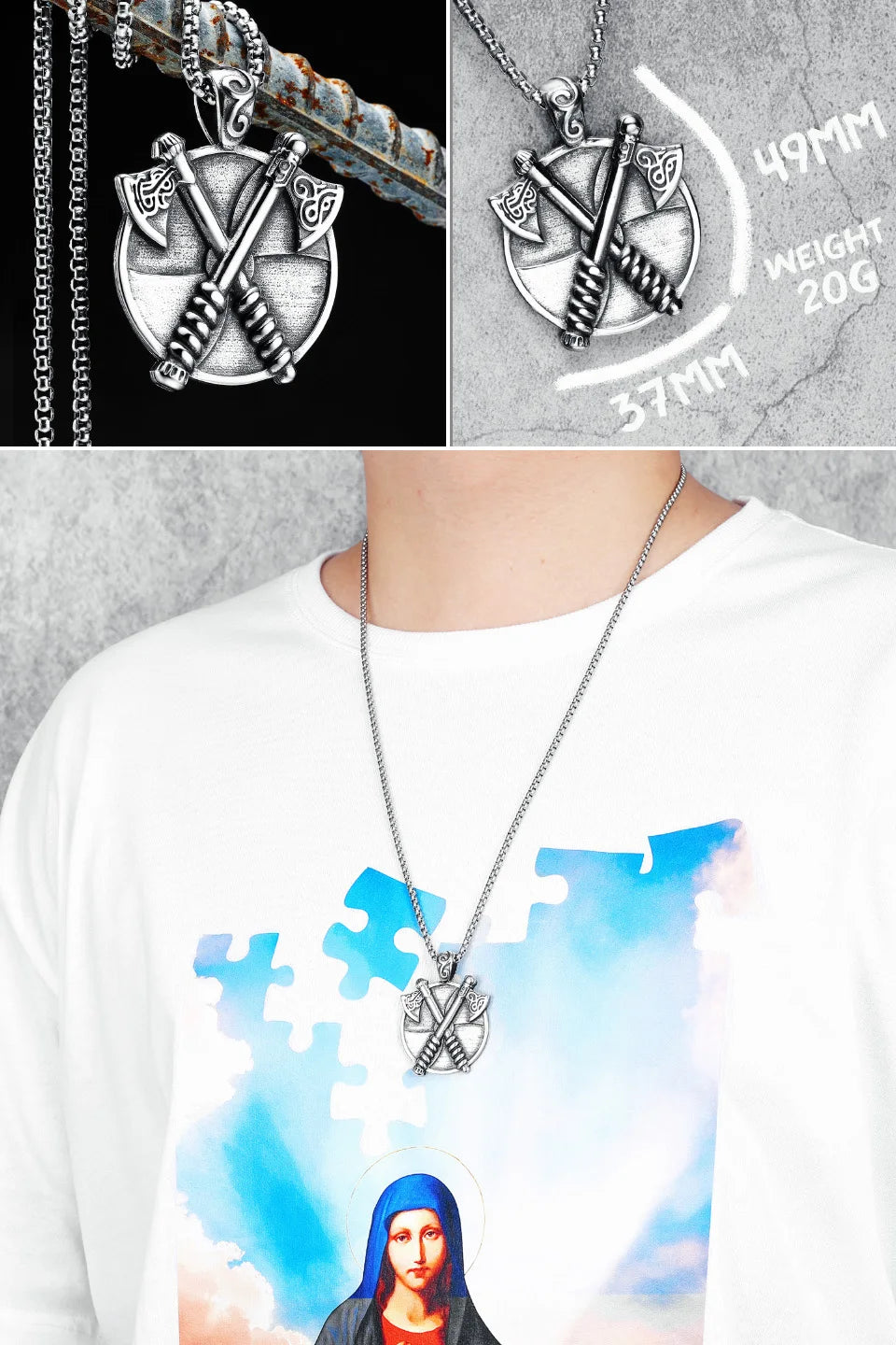 Viking Variety Weapons Men Pendant Necklace Stainless Steel Nordic Myth Chain Retro Rock Punk Rap for Friend Male Jewelry Gift